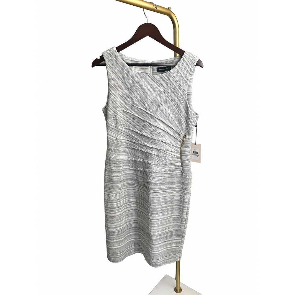 Ivanka Trump Sheath Dress Women 12 Gray NWT Ruched Textured Knit Sleeveless